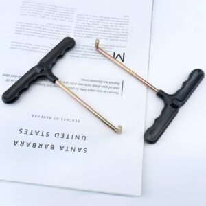 Black Plastic Handle, Gold Metal T-Handle Spark Plug Wrench For Engine Maintenance.
