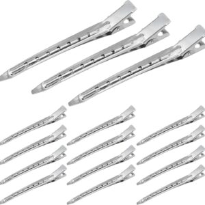 Silver metal duckbill hair clips with ventilation holes, ideal for styling and sectioning hair.