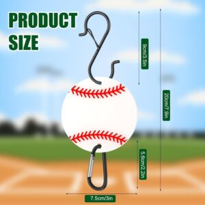 Baseball-shaped metal keychain with black hook and carabiner, white with red stitching, for keys or bag.
