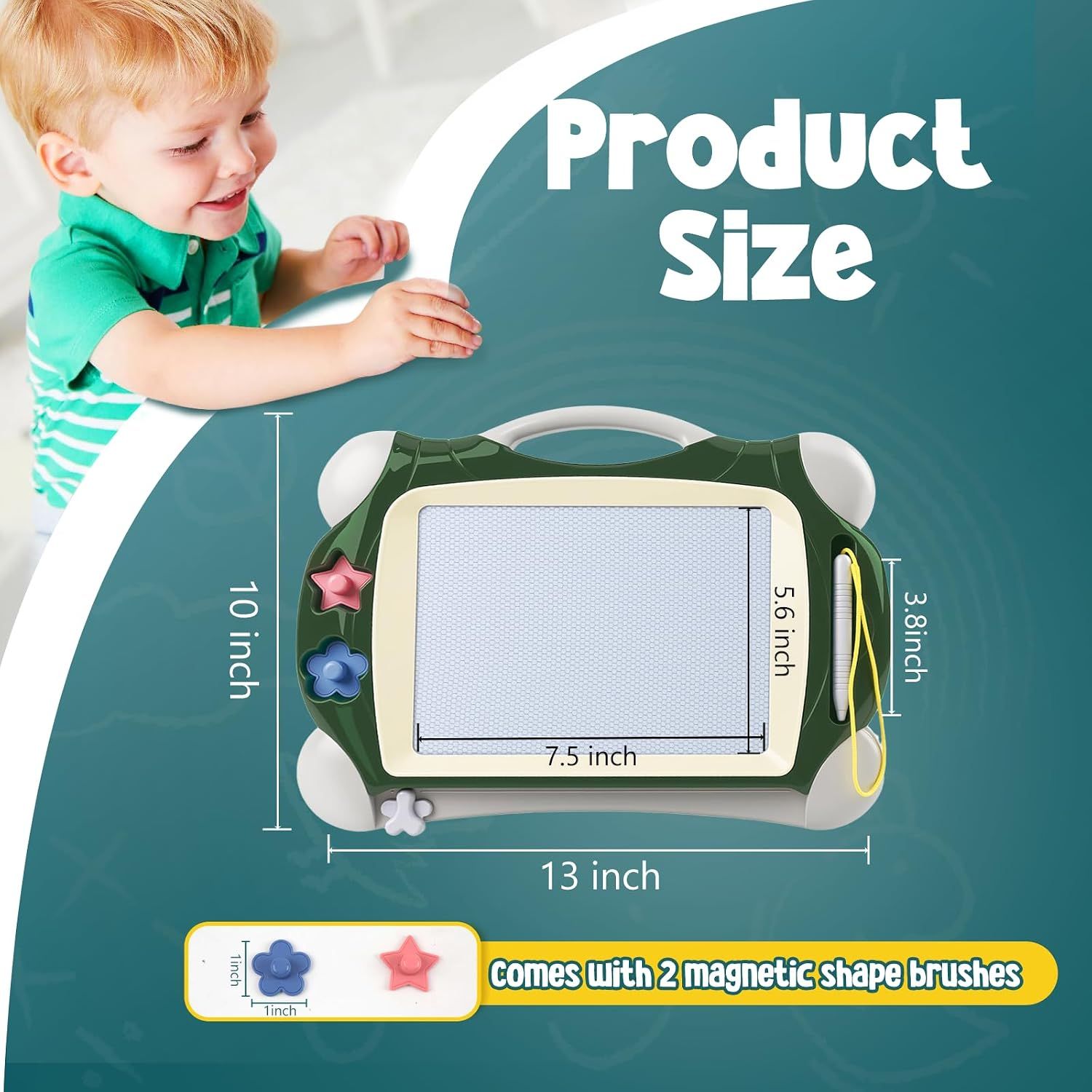 Magnetic Drawing Board For Kids | Army Green – Sumo Deals Kids' Green Plastic Magnetic Drawing Board With Stylus, For Creative Play And Learning.