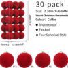 30-pack of flocked, shatterproof coffee-colored velvet Christmas ornaments, 60mm, in four spherical styles for holiday d