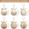 6 rustic jute and lace Christmas ornaments, 8cm, with pearl accents and hanging loops for holiday decor.