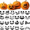 Halloween pumpkin face vinyl decals, black, various spooky designs for DIY pumpkin decoration.