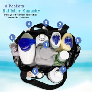 8 Pockets Shower Caddy | Portable Mesh Toiletry Bag – Sumo Deals Black Mesh Shower Caddy With 8 Pockets, Holding Various Toiletries For Organized Bathroom Storage.