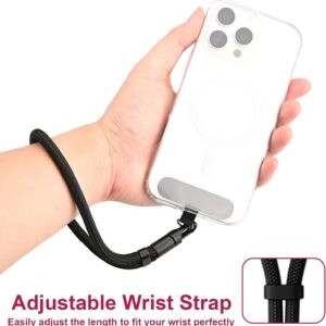 Black Braided Nylon Adjustable Wrist Strap For Phone, Attached To Clear Phone Case For Secure Carrying.