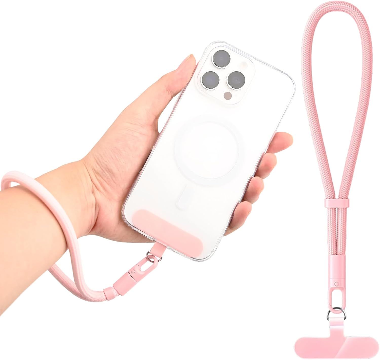 Pink Phone Wrist Strap | Adjustable Lanyard With Tether – Sumo Deals Pink Braided Nylon Phone Lanyard With Metal Clip And Silicone Patch, For Hands-Free Carrying.