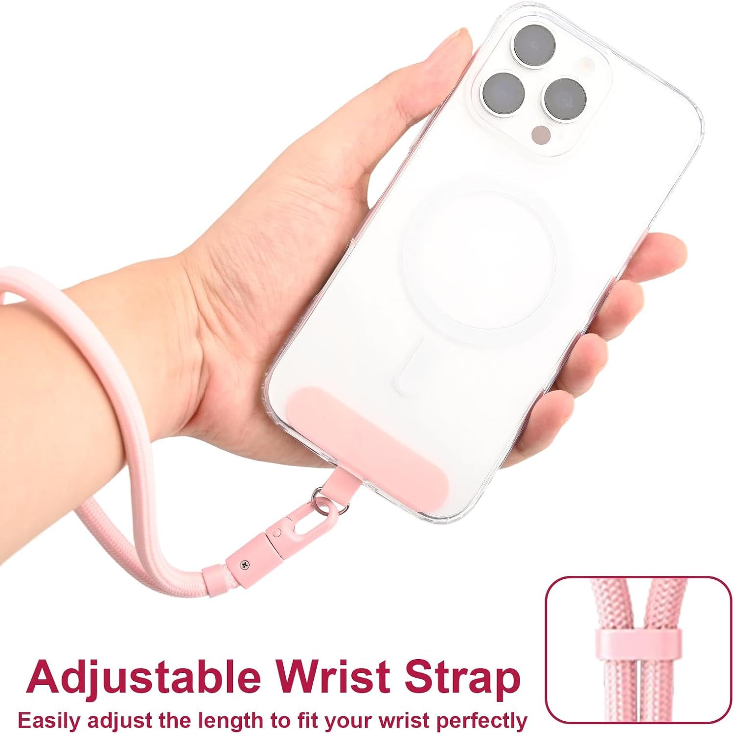 Pink Phone Wrist Strap | Adjustable Lanyard With Tether – Sumo Deals Pink Braided Nylon Wrist Strap For Phone Case, With Pink Plastic Clip, For Secure Phone Carrying.