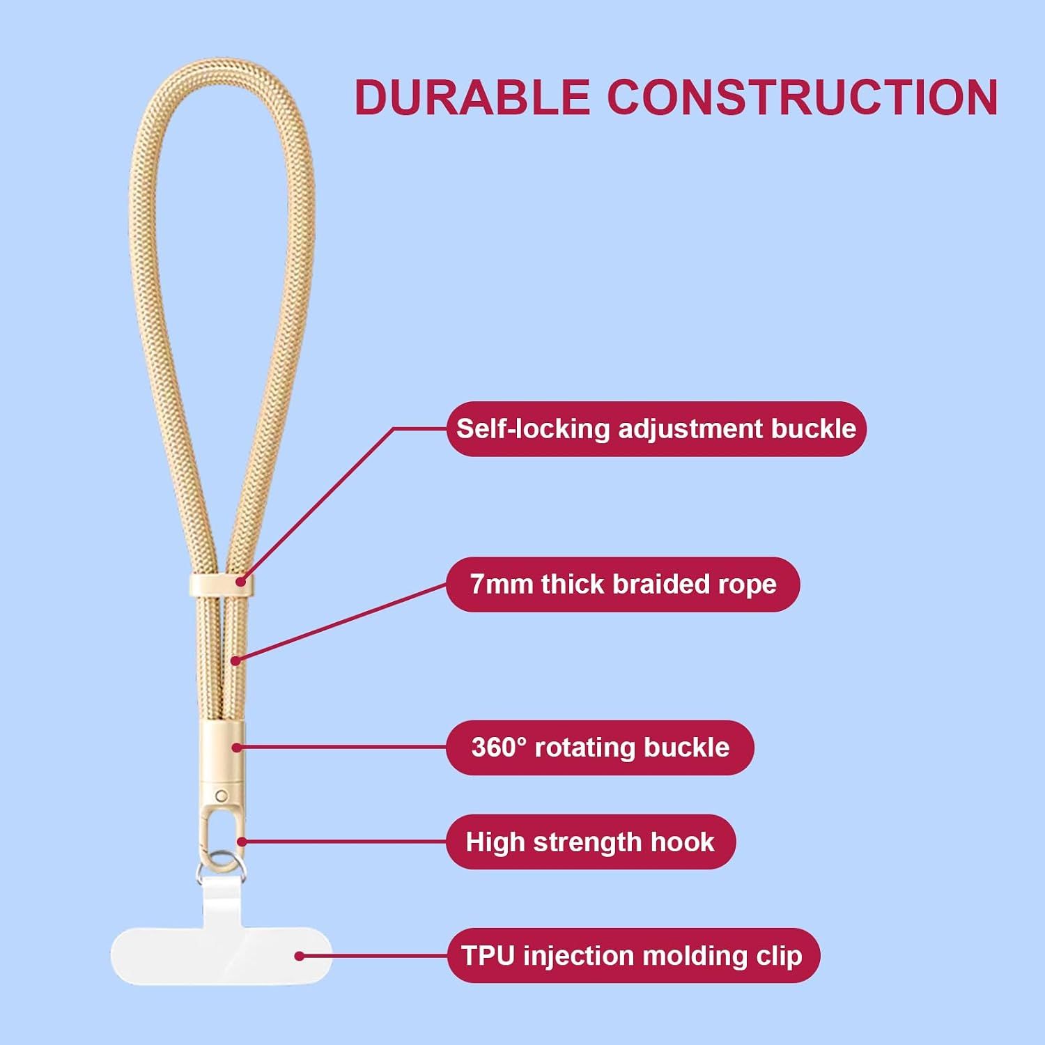 Fawn Phone Wrist Strap | Adjustable &Amp; Secure – Sumo Deals Beige 7Mm Braided Nylon Phone Lanyard With Self-Locking Buckle, 360° Rotating Hook, And Tpu Clip For Secure Phone Carry