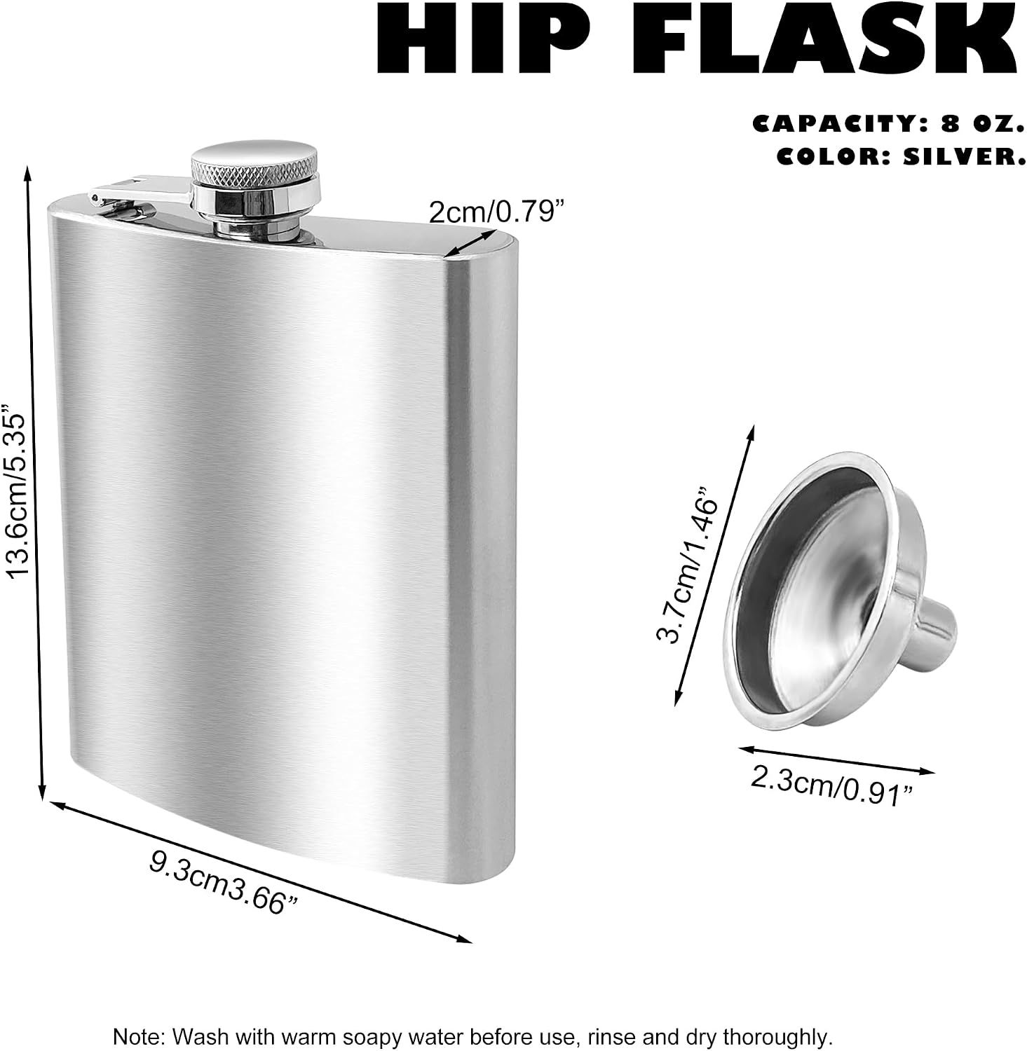 8Oz Stainless Steel Hip Flask With Funnel – Sumo Deals 8Oz Silver Stainless Steel Hip Flask With Screw-Top Lid And Funnel For Discreet Beverage Carrying.