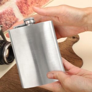 8Oz Stainless Steel Hip Flask With Funnel – Sumo Deals Brushed Stainless Steel Hip Flask, Silver, With Hinged Cap, Held In Hands For Portable Beverage Carrying.