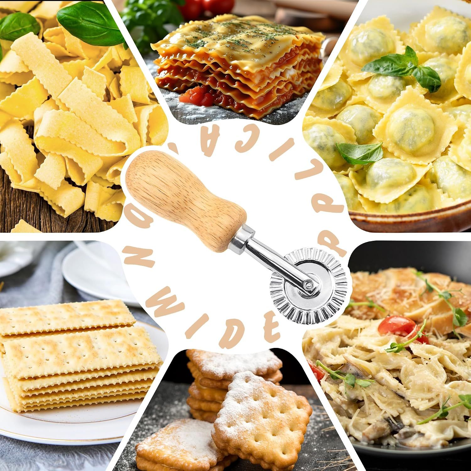 Fluted Pastry Wheel Cutter | Wooden Handle – Sumo Deals Wooden Handle Fluted Pastry Wheel, Stainless Steel, For Cutting Pasta, Ravioli, Crackers, And Decorative Dough.