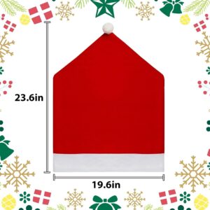 4Pcs Christmas Chair Covers With Hat | Festive &Amp; Stretch – Sumo Deals Red Felt Santa Hat Chair Cover With White Trim And Pom-Pom, 23.6In Tall, For Christmas Dining Decor.