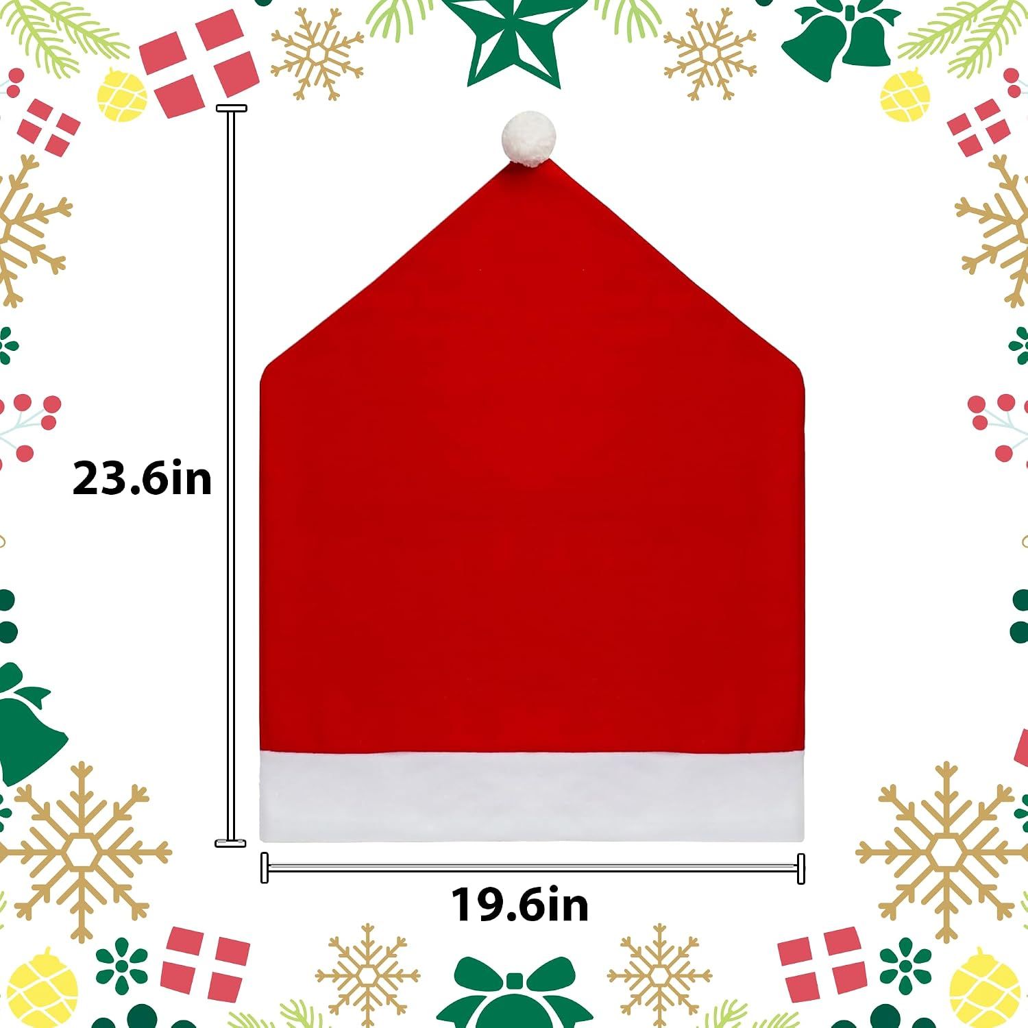 4Pcs Christmas Chair Covers With Hat | Festive &Amp; Stretch – Sumo Deals Red Felt Santa Hat Chair Cover With White Trim And Pom-Pom, 23.6In Tall, For Christmas Dining Decor.