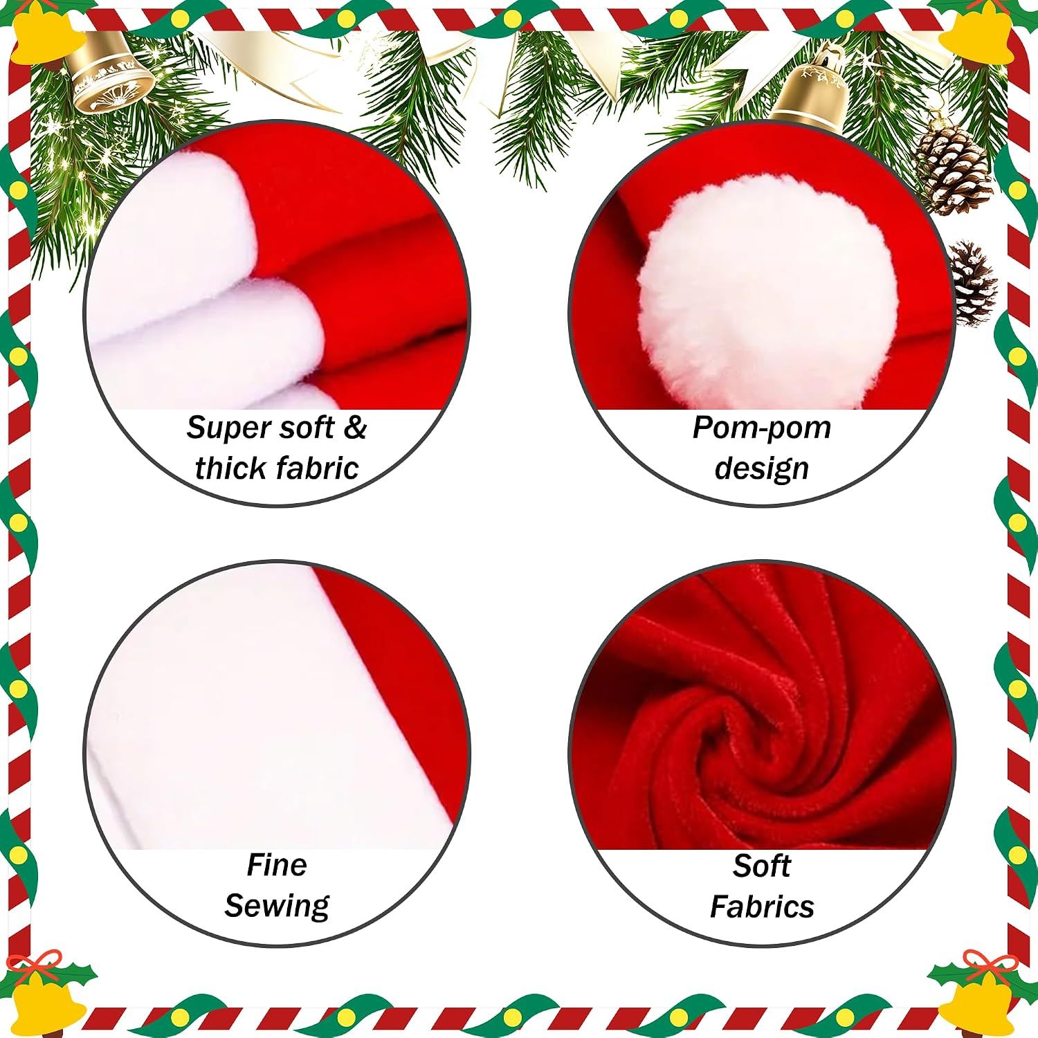 4Pcs Christmas Chair Covers With Hat | Festive &Amp; Stretch – Sumo Deals Red And White Super Soft Velvet Fabric With Pom-Pom Design, Fine Sewing For Christmas Costumes.