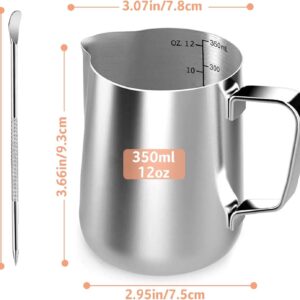 Milk Frothing Pitcher 350Ml With Latte Art Pen – Sumo Deals Stainless Steel Milk Frothing Pitcher (350Ml/12Oz) With Measuring Lines And Latte Art Pen For Coffee.