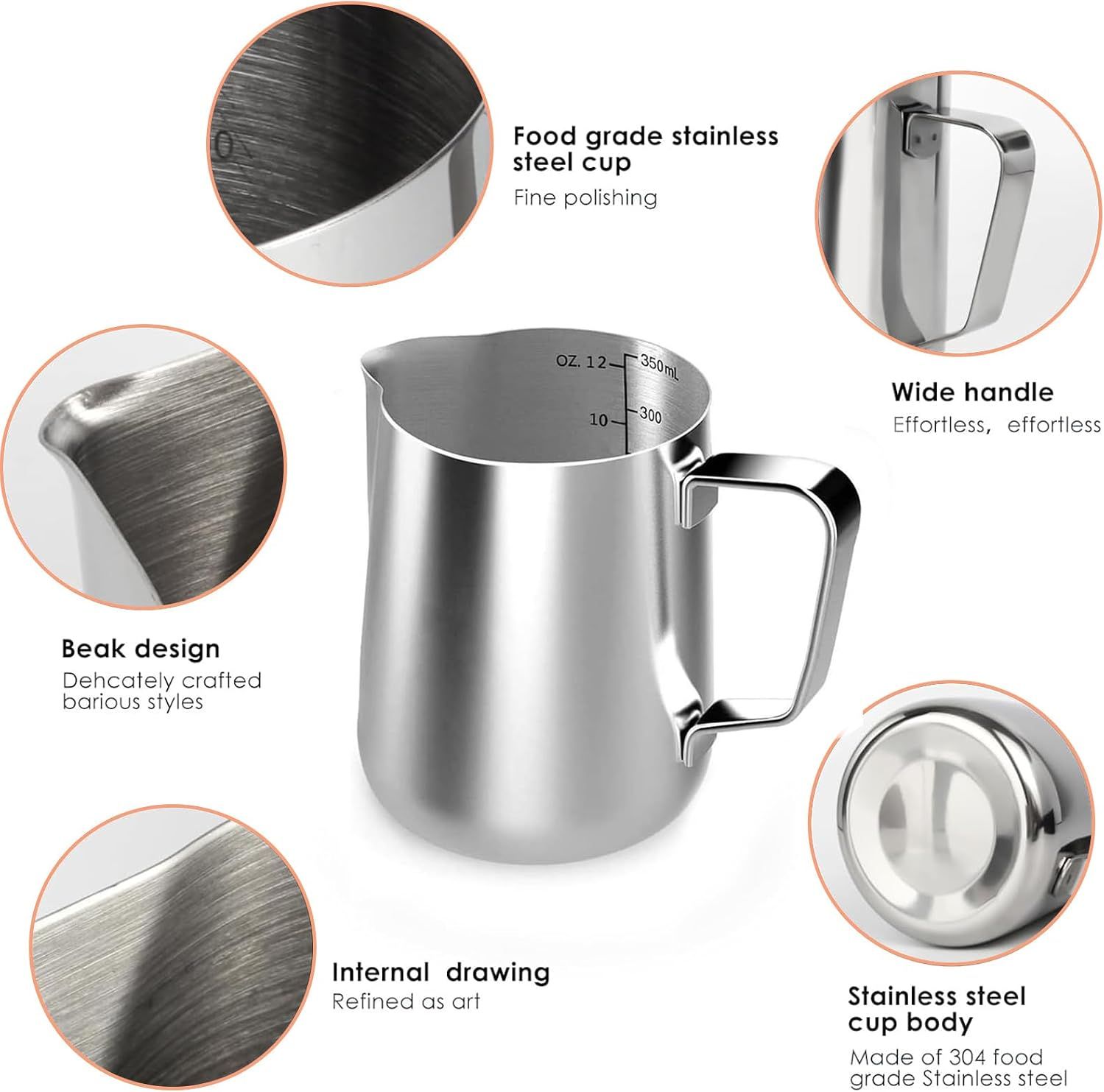 Milk Frothing Pitcher 350Ml With Latte Art Pen – Sumo Deals 350Ml Stainless Steel Milk Frothing Pitcher With Wide Handle, Beak Spout, And Internal Measurements For Coffee.