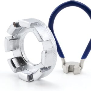 Bicycle Spoke Wrench Set | 6-In-1 Bike Wheel Tool – Sumo Deals Silver Metal Bicycle Spoke Wrench With Multiple Slots And Blue-Handled Spoke Wrench For Bike Wheel Repair.