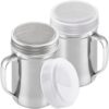 Set of 2 stainless steel powder shakers with fine mesh screens and handles, for cocoa, sugar, or spices.