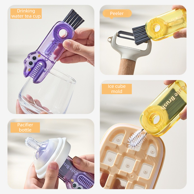 3-In-1 Cup Lid Cleaning Brush — Multifunctional Green – Sumo Deals 3-In-1 Multi-Purpose Cleaning Brush: Purple/Yellow Plastic, For Cups, Bottles, Peelers, And Ice Cube Molds.