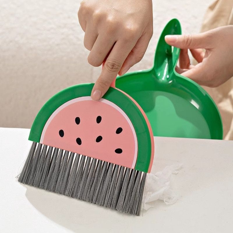 Mini Broom And Dustpan Set – Green Desktop Cleaner – Sumo Deals Watermelon-Shaped Plastic Mini Broom And Dustpan Set, Pink And Green With Black Seeds, For Desktop Cleaning.