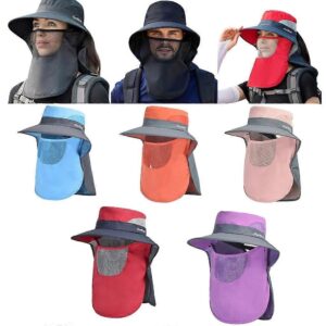 Multi-Color Nylon Sun Hats With Wide Brim, Removable Neck Flap &Amp; Mesh Face Mask For Outdoor Protection.