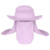 Light purple mesh sun hat with wide brim, neck flap, and face cover for outdoor protection.