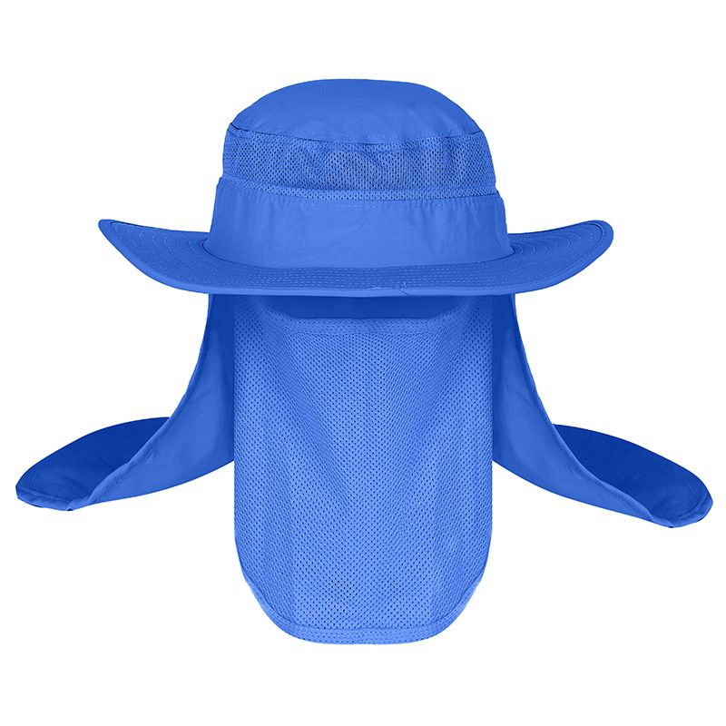 Foldable Fishing Hat | Uv Protection &Amp; Breathable Mesh – Sumo Deals Blue Nylon Sun Hat With Wide Brim, Mesh Crown, And Removable Neck/Face Flap For Outdoor Activities.