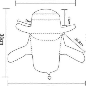Foldable Fishing Hat | Uv Protection &Amp; Breathable Mesh – Sumo Deals Black And White Line Drawing Of A Trapper Hat Pattern With Ear Flaps And Chin Strap, Showing Dimensions For Sewing.