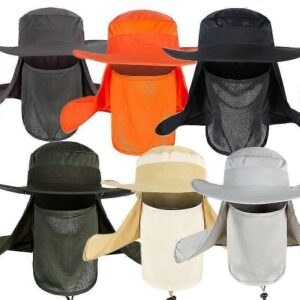 Foldable Fishing Hat | Uv Protection &Amp; Breathable Mesh – Sumo Deals Multi-Color Nylon Sun Hats With Wide Brim, Neck Flap, And Mesh Face Mask For Fishing, Hiking, And Outdoor Activities.