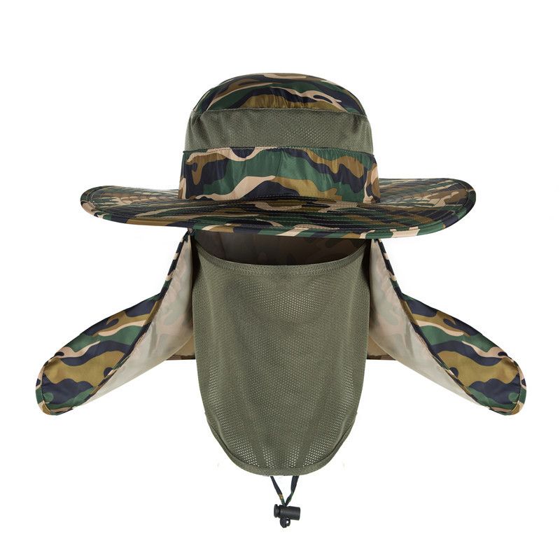 Foldable Fishing Hat | Uv Protection &Amp; Breathable Mesh – Sumo Deals Camo Fishing Hat With Wide Brim, Neck Flap, And Mesh Face Cover For Sun Protection, Hiking, And Outdoor Activities.