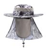 Gray Camo Wide-Brim Sun Hat With Removable Mesh Face Mask &Amp; Neck Flap For Fishing, Hiking, Outdoor Activities.