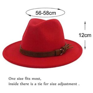 Red Felt Fedora Hat With Brown Faux Leather Band And Tassel, 56-58Cm, 12Cm Height, For Fashion/Sun Protection.