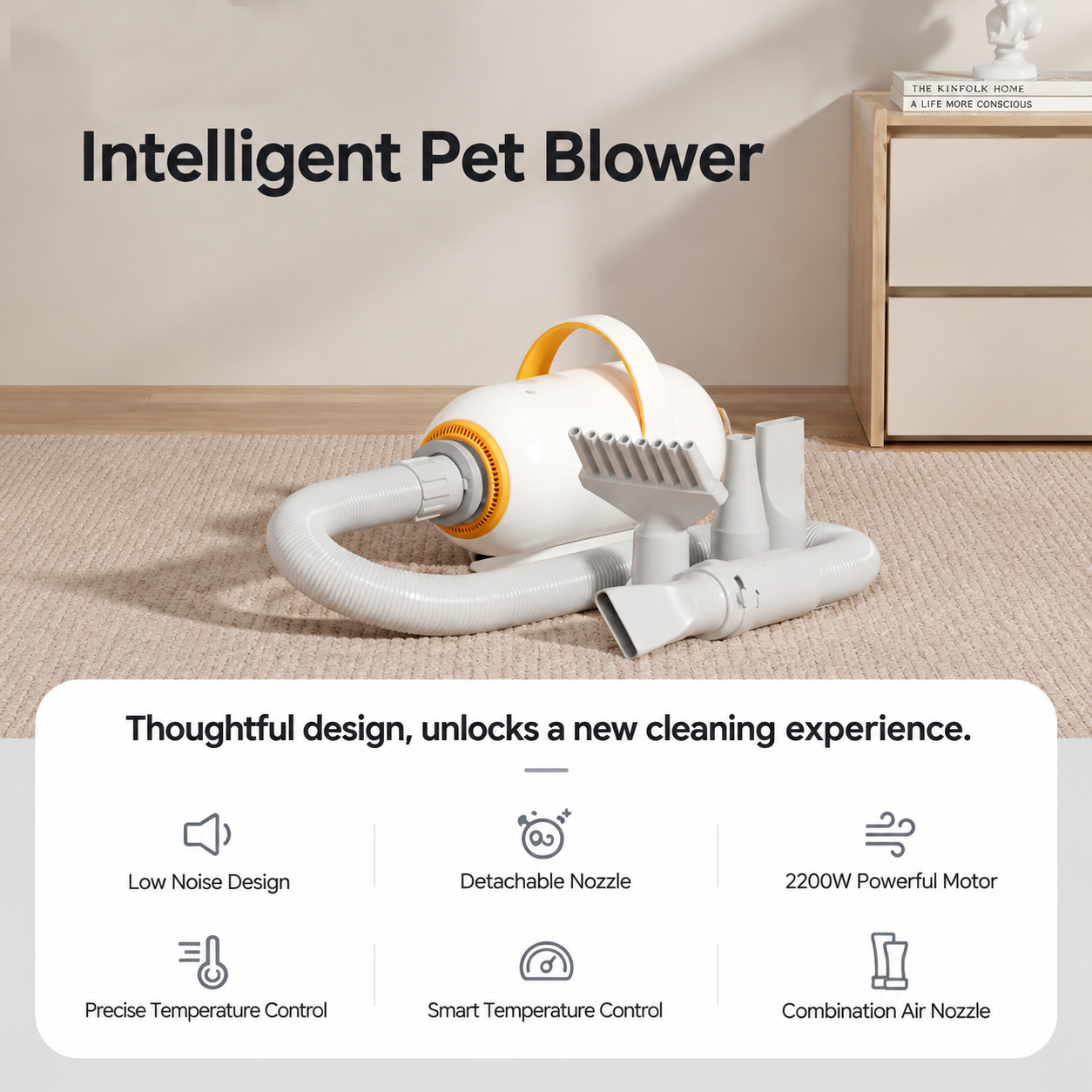Smart Pet Grooming Dryer | Adjustable Speed &Amp; Temp – Sumo Deals White And Orange Plastic Intelligent Pet Blower With Hose And Multiple Nozzles For Grooming Pets.