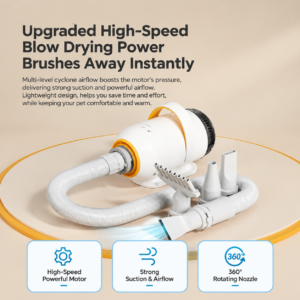 Smart Pet Grooming Dryer | Adjustable Speed &Amp; Temp – Sumo Deals White And Yellow Plastic Pet Dryer With Flexible Hose And Multiple Nozzles For Grooming.