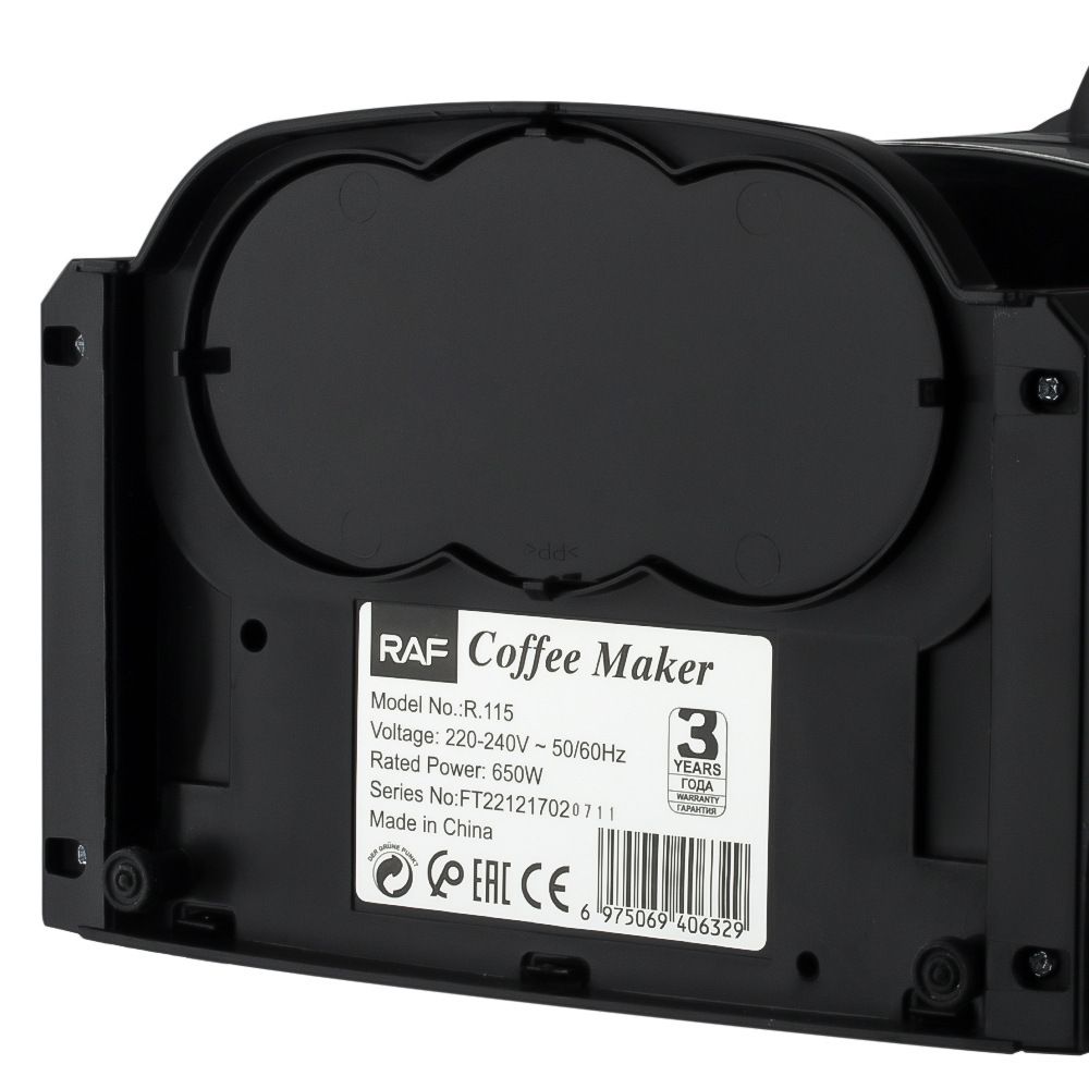 Dual Extraction Coffee Machine With 2 Ceramic Cups – Sumo Deals Raf R.115 Black Plastic Coffee Maker, 650W, For Brewing Coffee At Home Or Office.