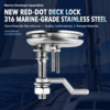 Red-Dot Deck Lock, 316 marine-grade stainless steel, silver, for boats and marine applications.