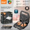RAF R.553 6-in-1 sandwich maker, black and silver, non-stick, for making toasted sandwiches.