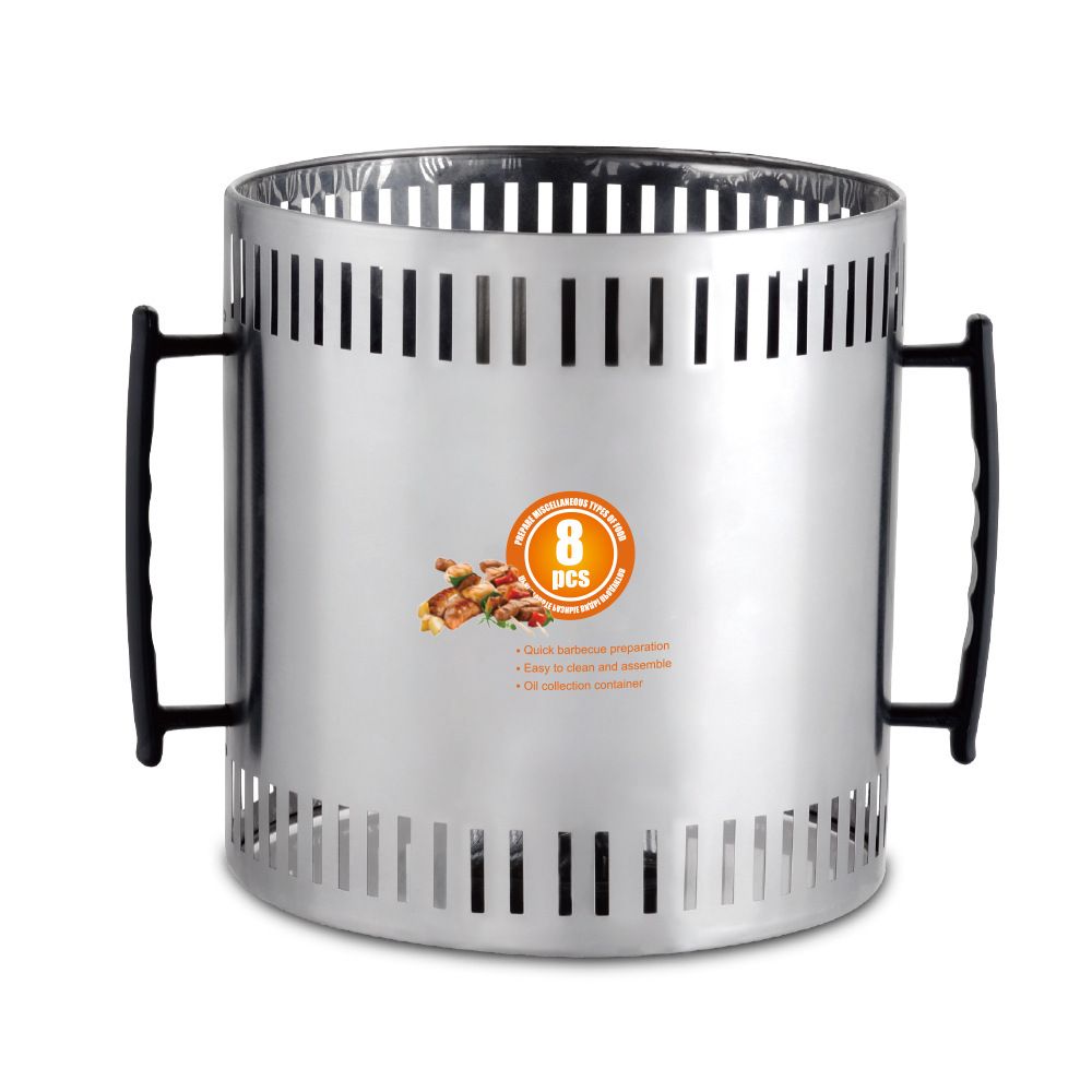 Vertical Rotisserie Grill | Smokeless Indoor Bbq – Sumo Deals Silver Stainless Steel Charcoal Chimney Starter With Black Handles, Perforated Sides, For Quick Barbecue Preparation.