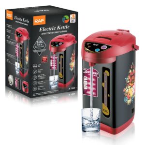 Raf 6.8L Electric Kettle, Black And Red With Floral Design, Stainless Steel Interior, For Boiling Water.