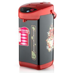 Raf 6.8L Electric Thermo Pot, Black Plastic With Red Accents &Amp; Floral Design, For Hot Water Dispensing.