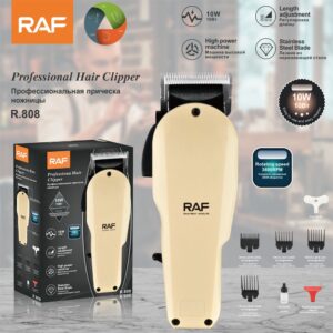 RAF R.808 professional hair clipper, beige plastic body, stainless steel blade, for haircuts.
