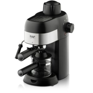 Compact 800W Espresso Coffee Maker With Steam Frother – Sumo Deals Raf Espresso Machine, Black Plastic &Amp; Silver Metal, With Glass Carafe, For Home Coffee Brewing.