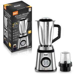 RAF R.2889 electric blender, 1.5L stainless steel pitcher, black handle/lid, for kitchen blending.