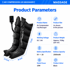 Black Air Compression Leg Massager Boots With Attached Remote Control For Muscle Recovery And Circulation.