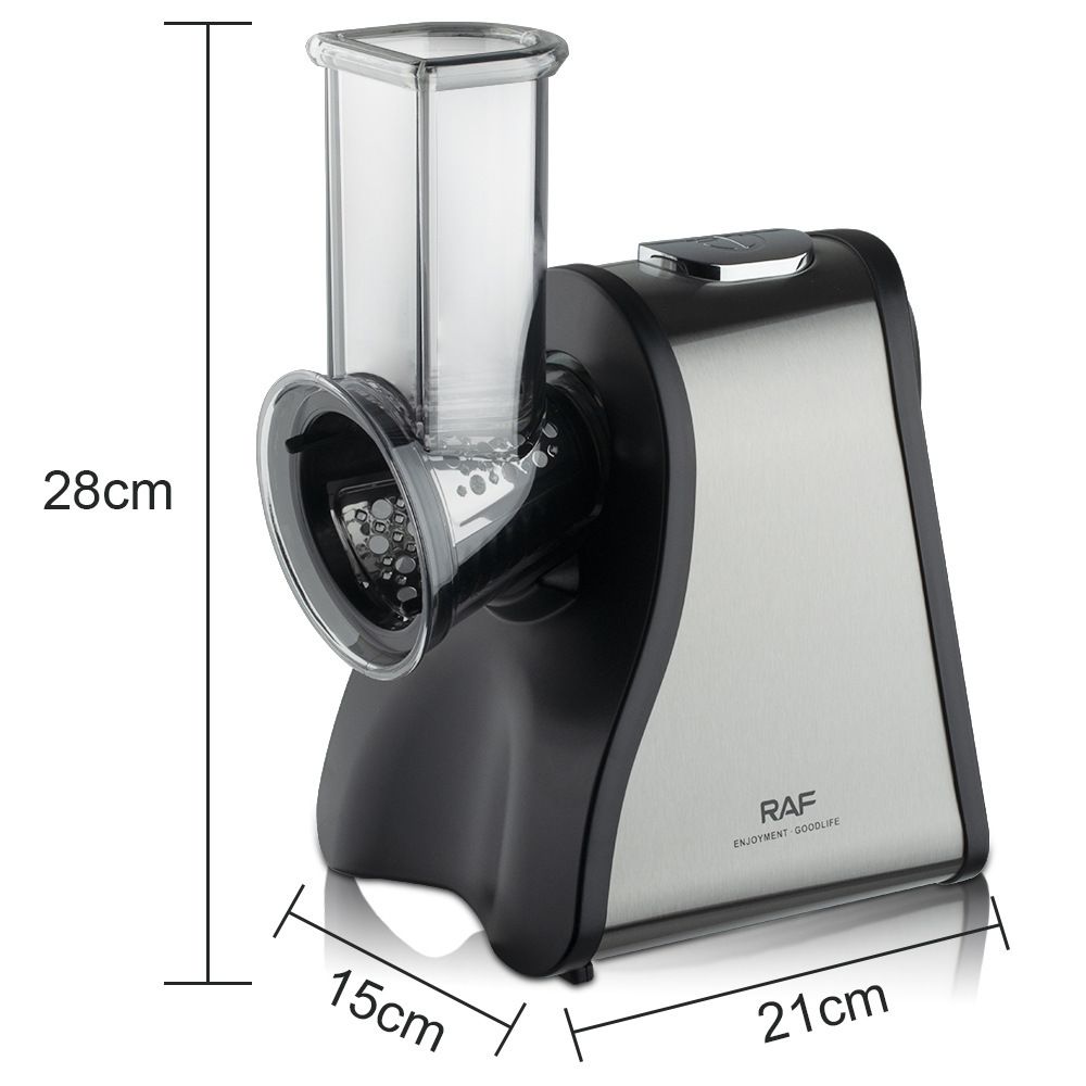 Electric Salad Maker | Stainless Steel Blades – Sumo Deals Raf Electric Food Grater/Slicer, Black Plastic And Silver Stainless Steel, For Kitchen Food Prep.