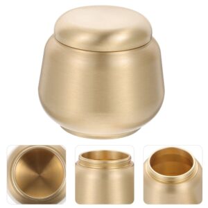 Small, brushed gold brass cremation urn with screw-top lid for human or pet ashes.