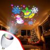 White plastic Christmas projector bulb, E27 base, projects colorful snowman, bells, snowflakes for indoor holiday decor.