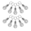 Clear plastic light bulb keychains with silver metal rings, ribbed texture, for keys or bag decoration.