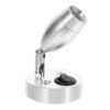 Silver aluminum LED reading light with adjustable head and black rocker switch, ideal for RV, boat, or bedroom.