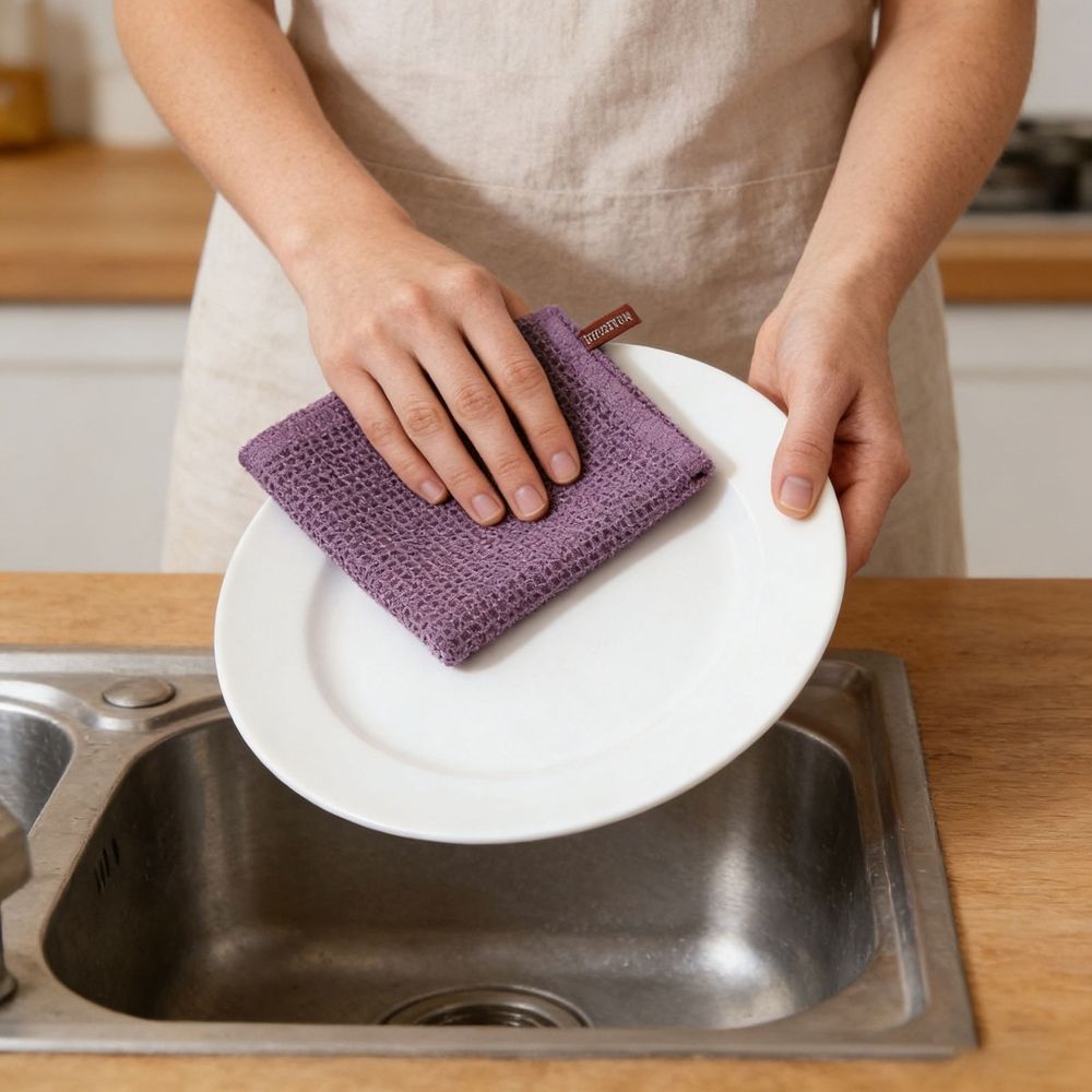 Honeycomb Kitchen Towels | Super Absorbent Dish Cloths – Sumo Deals Purple Waffle-Weave Cotton Dishcloth, Absorbent And Textured, Used For Washing Dishes In A Kitchen Sink.